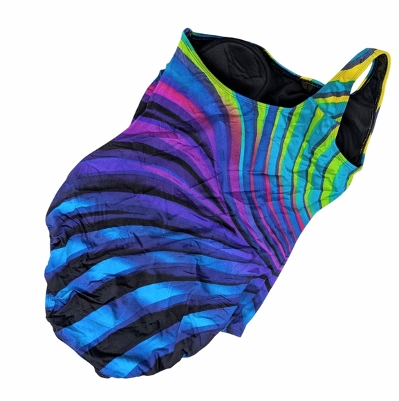 LONGITUDE One Shoulder One Piece Swimsuit With Ruching Colorful NWT - Picture 2 of 5